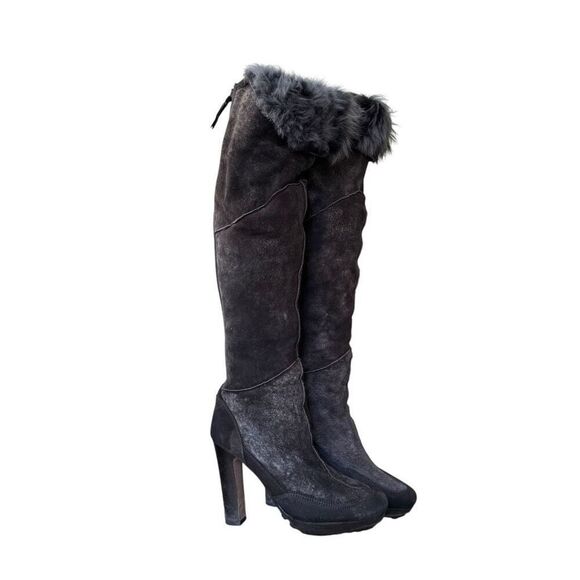 Ugg Collection Donata/brown Shearling High Heel Boots Size 7 made in Italy - Picture 5 of 11